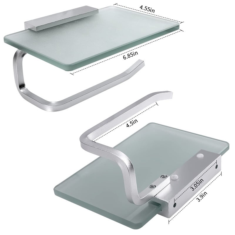 RAIKEDR Toilet Paper Holder Bathroom Paper Toilet Roll Holder Hanger,Toilet Paper Holder with Shelf, Glassed Steel Frosted Silvery Lavatory Tissue Holder with Mobile Phone Storage Rack (Silvery) - Image 2